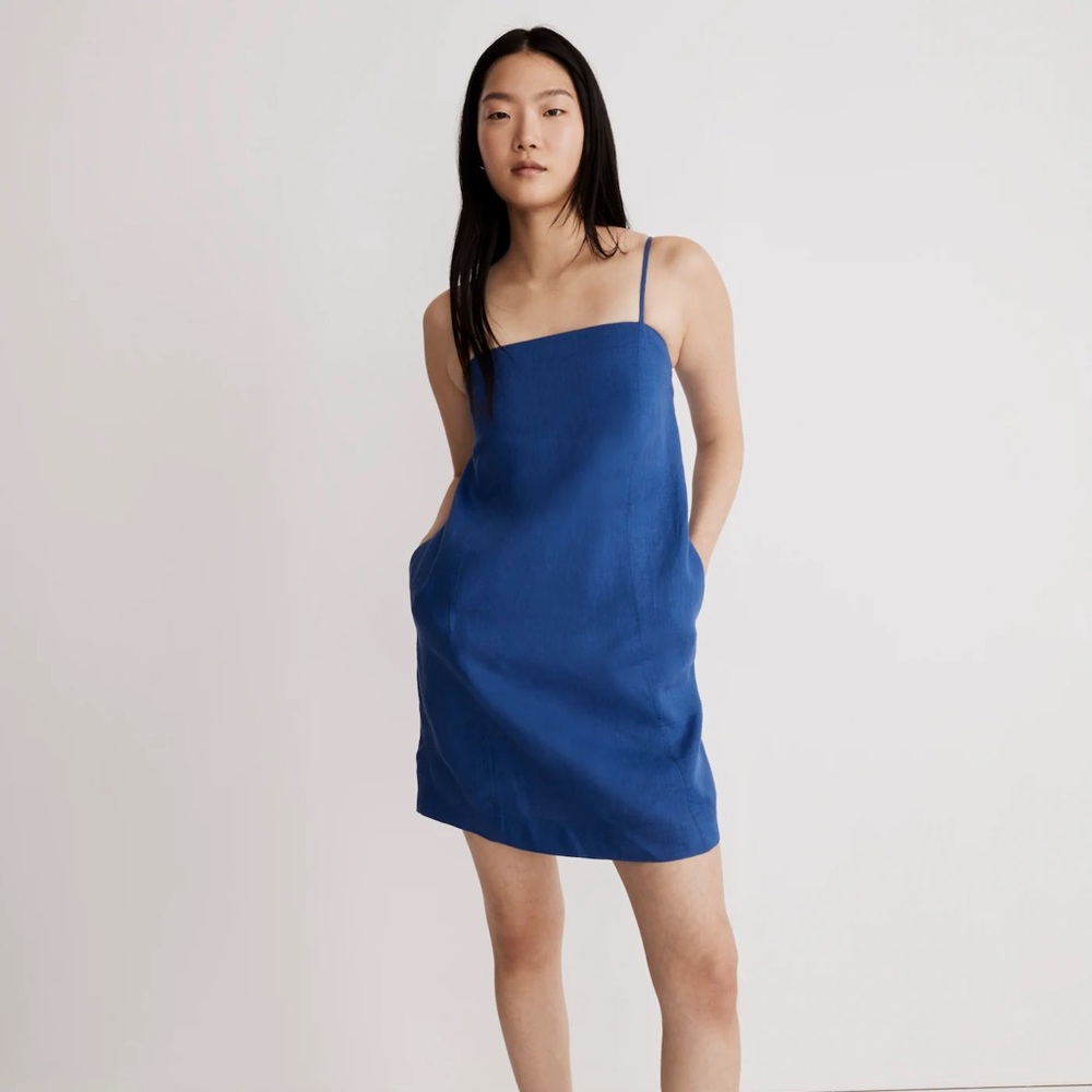 Madewell Goldie Linen Dress, Blue, Size 8